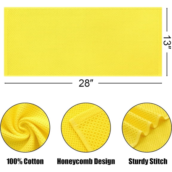 ASIASN-100% Cotton Waffle Weave Kitchen Towels, 4-Pack Super Soft and Absorbent Dish Towels for Drying Dishes, Kitchen Hand Towels, 13 in x 28 in, Yellow