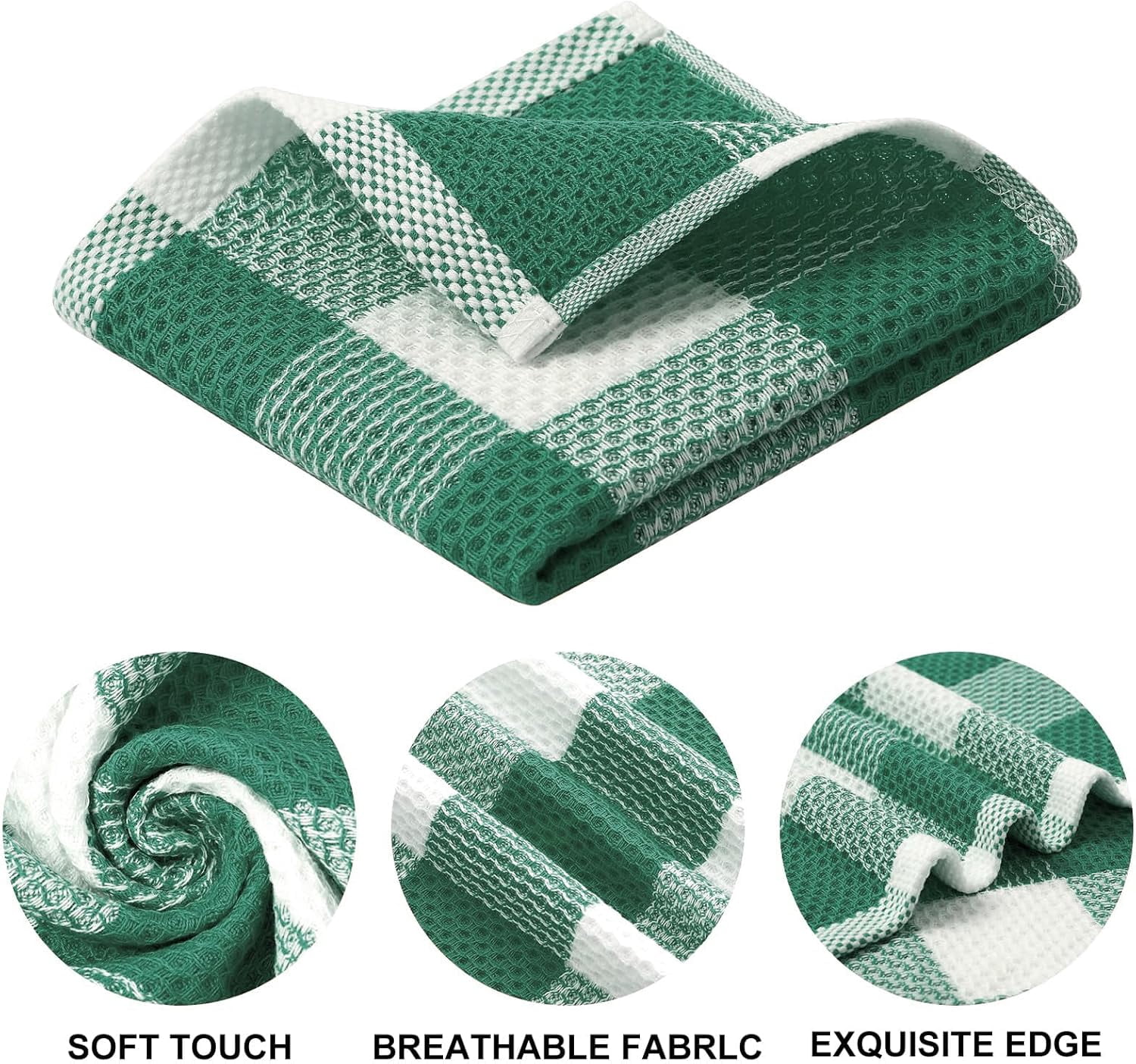ASIASN-100% Cotton Waffle Weave Plaid Dish Cloths, 12 x 12 Inches ...