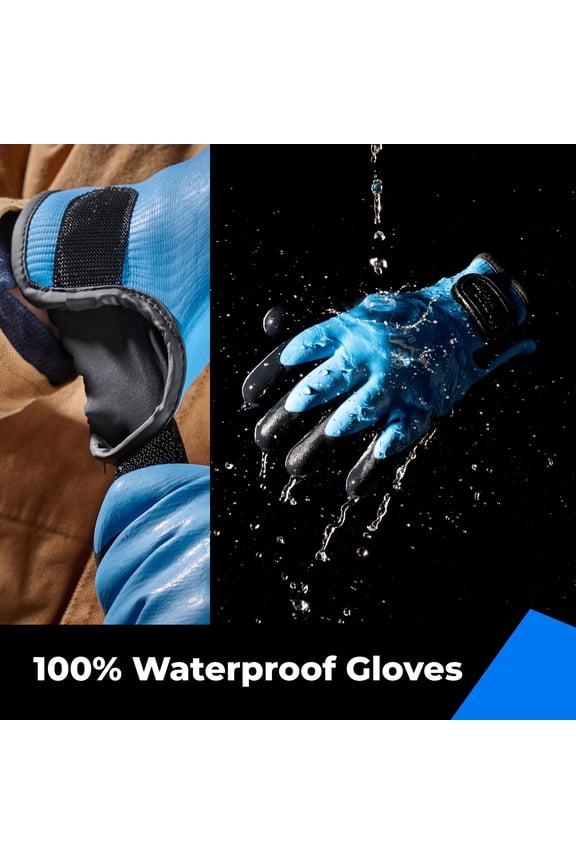 -100% Waterproof Gloves for Men and Women, Winter Work Gloves for Cold Weather, Thermal Insulated Freezer Gloves, Touch Screen, With Grip, Blue, Small