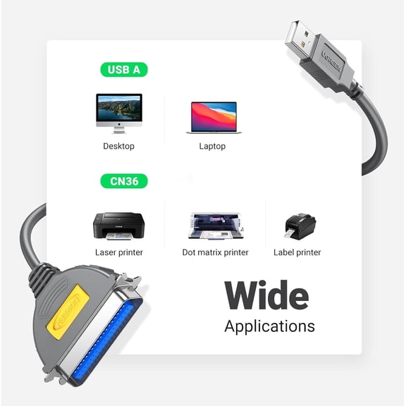 ASIASN-10FT USB to Parallel Port Printer Cable, CN36 Cable Adapter IEEE1284 for Old Printer, Centronics Parallel Converter with Fast Transmission