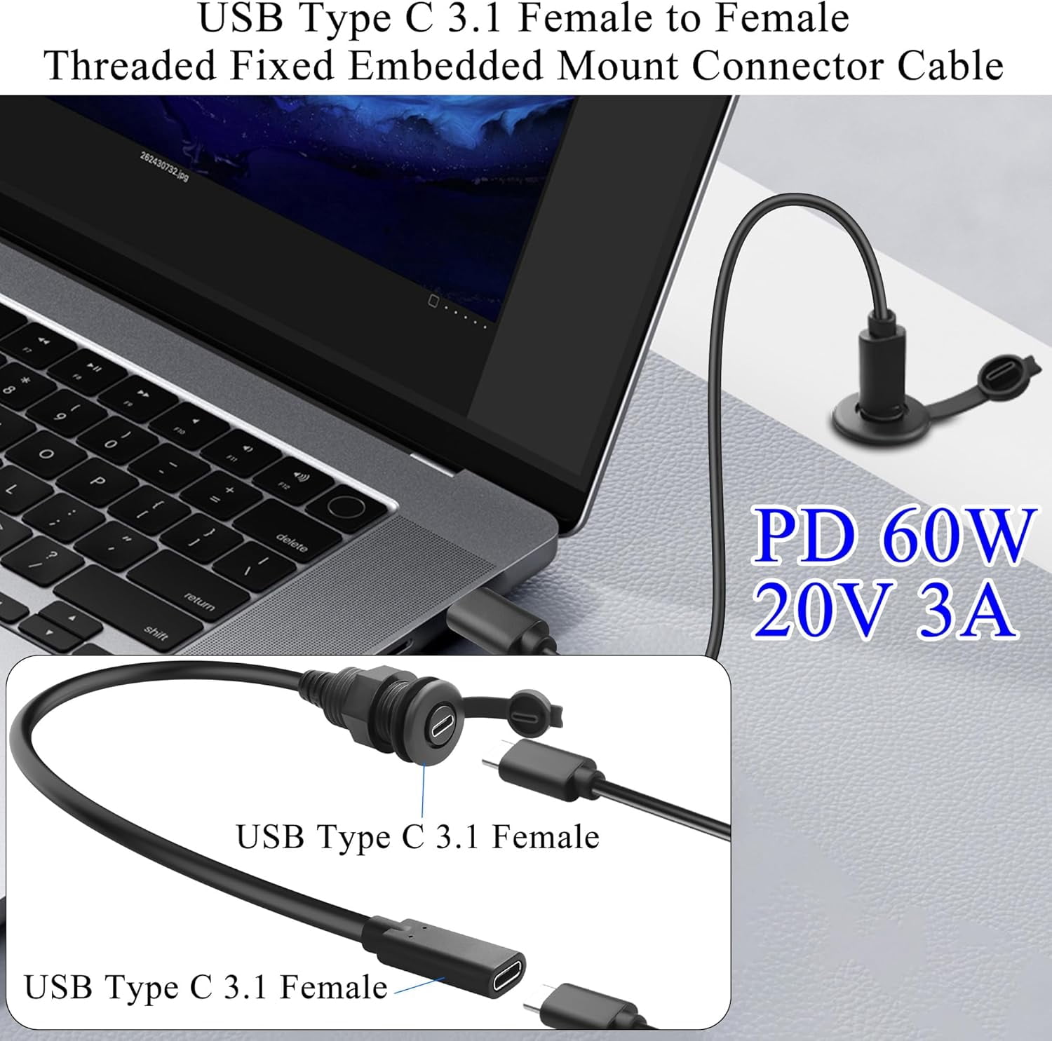 ASIASN-10Gbps USB C Female to Female Threaded Fixed Mount Waterproof ...