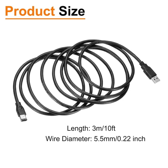 ASIASN-10ft USB Male to IEEE 1394 6 Pin Male 800Mbps Adapter Cable Data Converter for DV, Digital Camera, Transparent