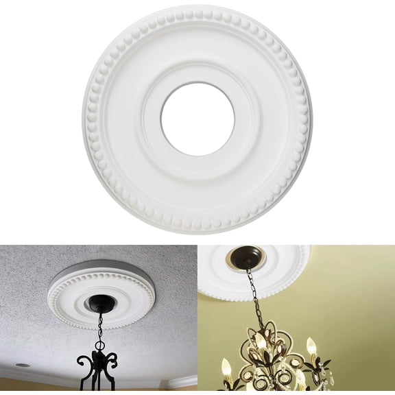 ASIASN-12 Inch OD x 4inch ID White Ceiling Medallion Plate  PU Plastic Decorative Cover for Fan, Light Fixtures, Chandelier Canopies  Traditional, Retro, and Minimalist Home Lighting Replacement