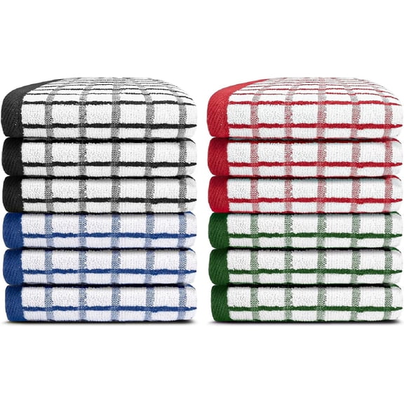 ASIASN-[12 Pack] Premium Dish Cloths for Kitchen - Heavy Duty Absorbent 100% Cotton 410 GSM Terry Kitchen Towels, 12x12 (Multi)