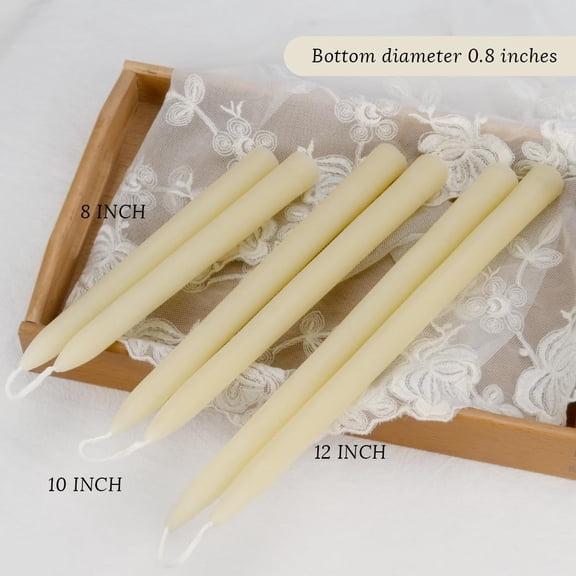 ASIASN-12 inch Organic Beeswax Taper Candles 4 Pack - Dripless Candle, Natural Beeswax Candle, 9+ Hours Long Burning Time -Off White