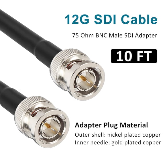ASIASN-12G SDI Cable 10FT, SDI Video Cables 3G/6G/12G 75ohm BNC Male Cable Supports HD-SDI/3G/6G-SDI/4K/8K for Video Security Camera SDI Converter