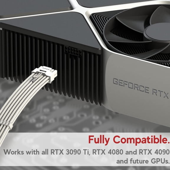 ASIASN-12VHPWR GPU Power Extension Cable | Compatible with NIVIDA RTX 5070/5080 and All RTX GPUs | 12+4 to 4x8 Pin PCIe 5.0 Cable | 40cm, White