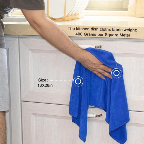 ASIASN-13x28 Inches Kitchen Cloth Dish Towels, 400 GSM Premium Dishcloths, Super Absorbent Coral Velvet Microfiber Cleaning Cloths, Fast Drying Rags for Washing Dishes (8 Pack, Blue)