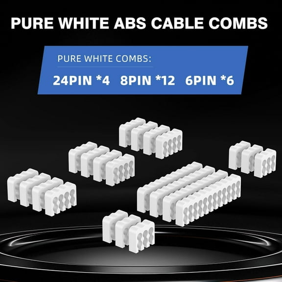 ASIASN-16AWG PSU Cable Extension Kit with Cable Combs,1x24pin ATX/1x8pin(4+4) EPS/2x8pin(6+2) PC Sleeved Cables 30cm Length,Power Supply Extension Cable Kit(White/Gray)