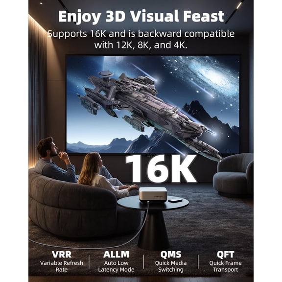 ASIASN-16K HDTV to HDTV 2.2 HDR Cable with 16K@60Hz,12k@120 8K@240Hz,4K@480Hz for PC Laptop,TV,Monitor,Projector(2M/6.5FT)