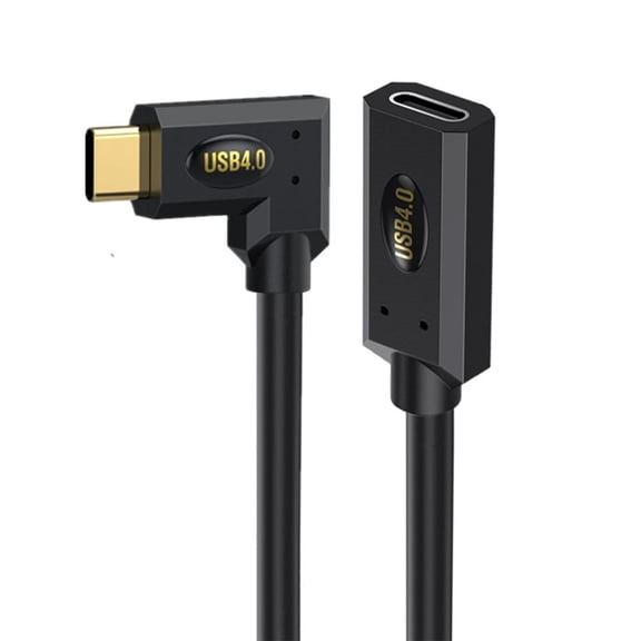 ASIASN-1ft 40Gbps USB 4.0 Type C Extension Cable, Straight Female to Left & Right Angle Male 240W 5A PD USB C 4.0 Cord for Smartphones, Laptops, Thunderbolt 3, Support 8K@60Hz