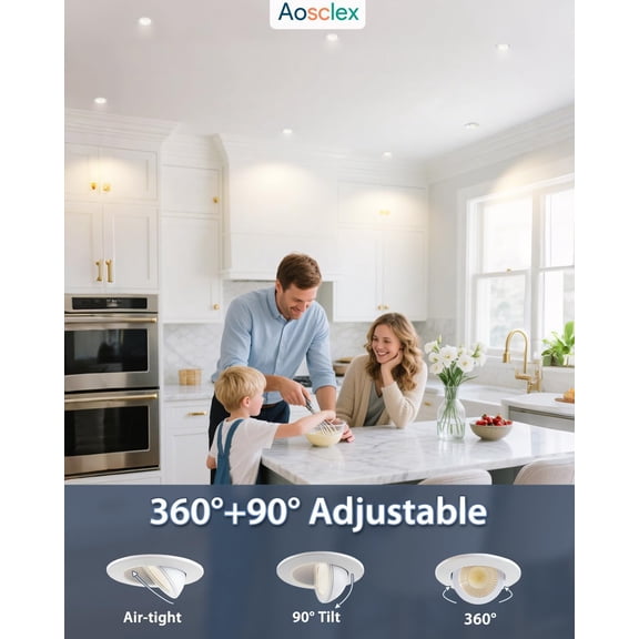 ASIASN-2 Inch 5CCT Gimbal LED Recessed Lights, 360+90 Adjustable Directional Recessed Lighting with Jbox, 2700K-5000K Selectable, Dimmable Eyeball Canless Lights, 5W 550LM, ETL (White, 1 Pack)