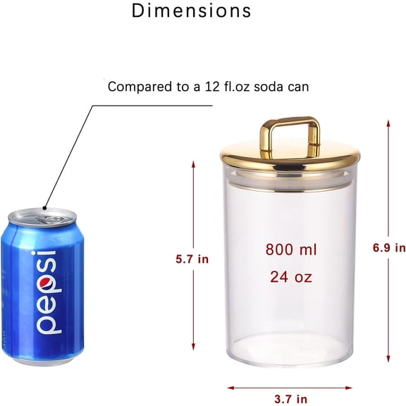 ASIASN-2 Pack 24 oz Medium Acrylic Storage Apothecary Jar with Gold Airtight Lid | Bathroom Vanity Organizer Containers | Ideal Decorative Canisters for Shells, Bath Salt, Grains, Cotton Ball, Flosse