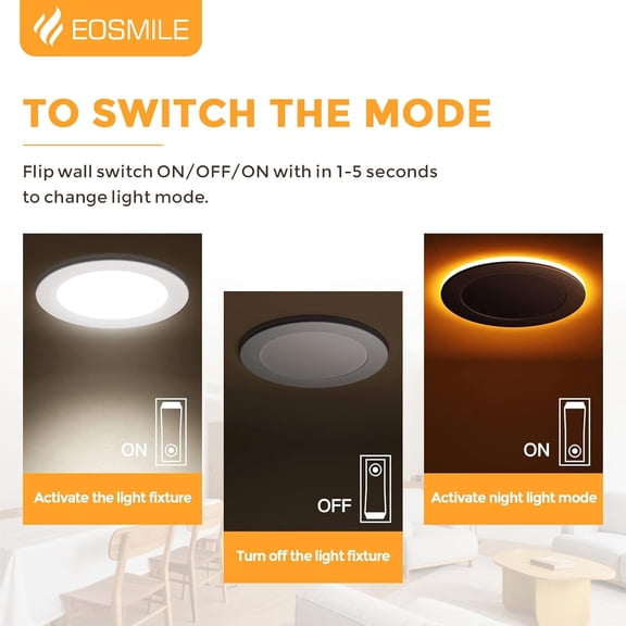 ASIASN-2 Pack 4 Inch 5CCT LED Recessed Light with Night Light, 2700K 3000K 3500K 4000K 5000K Selectable Ultra-Thin Lighting, 9W, 120V, 750LM, Dimmable Canless Wafer Downlight, ETL FCC