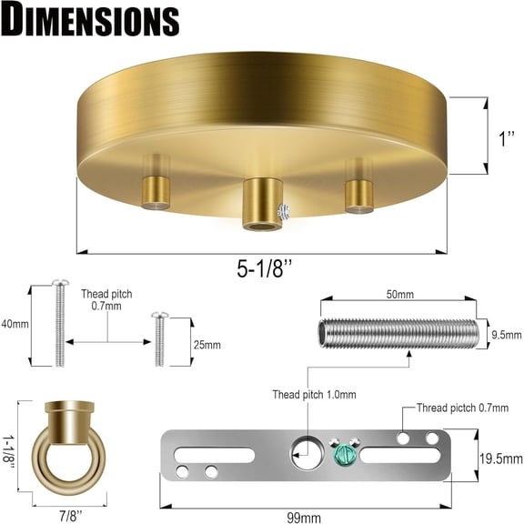 ASIASN-2 Pack 5-1/8 Inches Light Canopy Kit with Heavy Duty Replacement Ceiling Cover Plate & Mounting Hardware for Lighting Fixtures Chandelier Pendant Lamp or DIY Project (Brass)