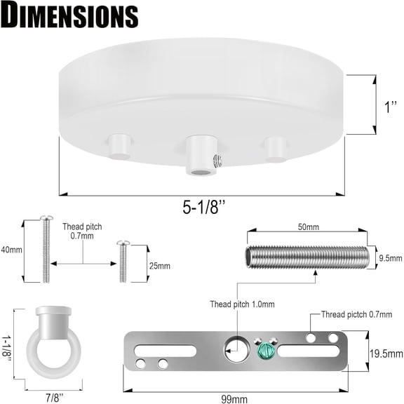 ASIASN-2 Pack 5-1/8 Inches Light Canopy Kit with Heavy Duty Replacement Ceiling Cover Plate & Mounting Hardware for Lighting Fixtures Chandelier Pendant Lamp or DIY Project (White)