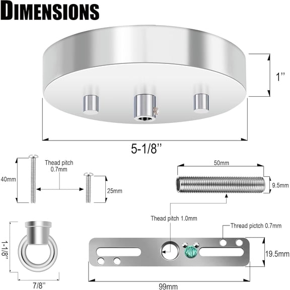 ASIASN-2 Pack 5-1/8 Inches Light Canopy Kit with Heavy Duty Replacement Ceiling Cover Plate & Mounting Hardware for Lighting Fixtures Chandelier Pendant Lamp or DIY Project (Chrome)