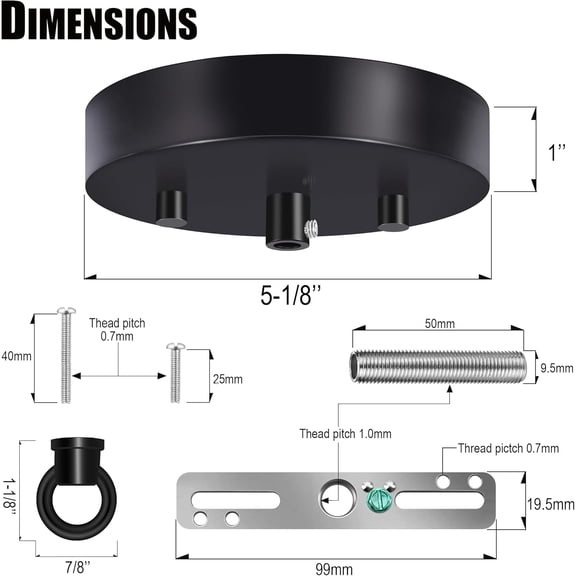 ASIASN-2 Pack 5-1/8 Inches Light Canopy Kit with Heavy Duty Replacement Ceiling Cover Plate & Mounting Hardware for Lighting Fixtures Chandelier Pendant Lamp or DIY Project (Black)