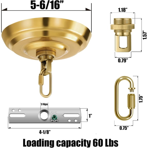 ASIASN-2 Pack of 5-5/16 Inches Light Canopy Kit, Heavy Duty Replacement Cover Plate with Mounting Hardware for Chandelier, Pendant Lighting & Swag Light (Brass, 5-5/16 Inch Canopy)