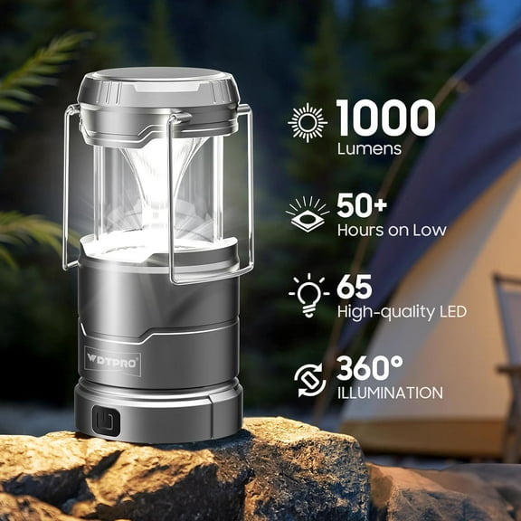 ASIASN-2 Pack Camping Lantern Rechargeable Collapsible, 1000LM 65 LED 3 Light Modes Camping Lights, Stepless Dimming, Waterproof Portable Lanterns for Camping Power Outages Tent Emergency Home Hiking