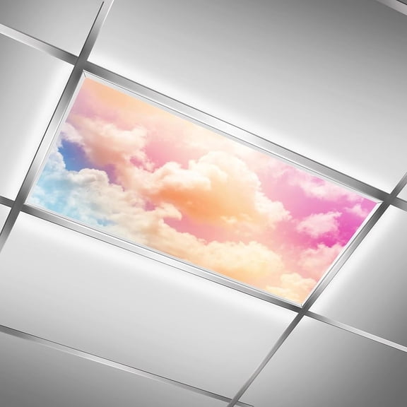 ASIASN-2 Pack Fluorescent Light Cover for Ceiling Light Classroom- Rosy Cloud Magnetic Light Cover Fluorescent Light Shade Panel, Decorative Film Filter for Reducing Harsh Glare Home Decorations