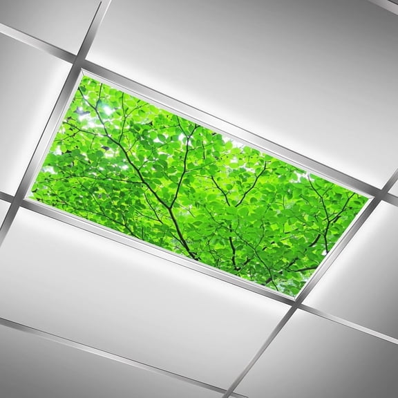 ASIASN-2 Pack Fluorescent Light Covers 4 X 2 Feet Green Forest Magnetic Light Cover for Drop Ceiling, Fluorescent Ceiling Shade Filters for Office Classroom Home Hospital Decor