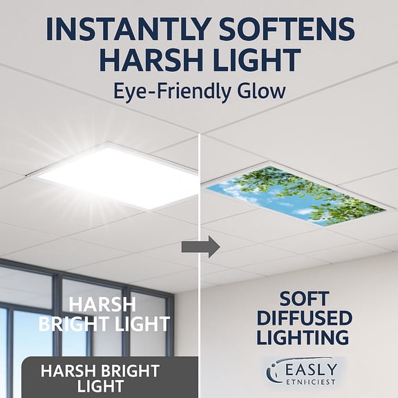 ASIASN-2 Pack Fluorescent Light Covers for Ceiling Lights 2x4ft  Magnetic Ceiling Light Cover Panels, Sky and Leaf Design, Easy Installation, Soften Harsh Light for Home, Office, Classroom