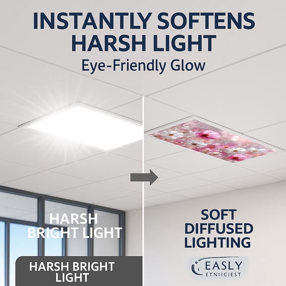 ASIASN-2 Pack Fluorescent Light Covers for Ceiling Lights 2x4ft Magnetic Ceiling Light Cover Panels, Sky and Leaf Design, Easy Installation, Soften Harsh Light for Home, Office, Classroom