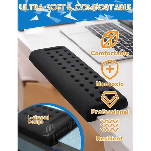 ASIASN-2 Pack L-Shaped Ergonomic Keyboard Mouse Pad for Wrist Rest, Desk Elbow Wrist Pad Mat Non Slip, Wrist Support for Computer Keyboard Typing and Pain Relief, Desk Pad for Office, Work, Gaming