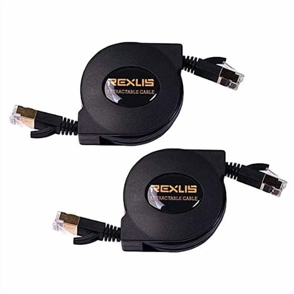 ASIASN-2-Pack Retractable Cat 7 Flat Ethernet Network Cable 4.9 Feet (1.5 Meter), High-Class 10 Gigabit High Speed LAN Wires Patch Cable with RJ45 Gold Plated Connector for PC(C7R15X2)