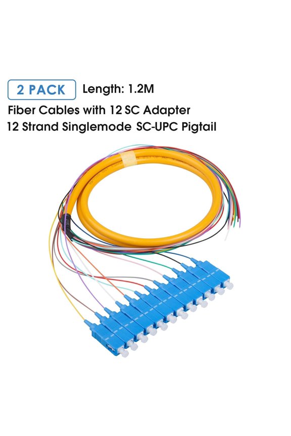 -2-Pack SC/UPC Fiber Optic Pigtail, 1.2m 12 Strand SingleMode 9/125 Fiber Pigtail, 12 Color-Coded Fiber Patch Cords for Fusion Splicing