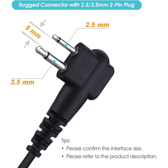 ASIASN-(2 Pack) Walkie Talkie Earpiece, 2-Pin 2.5mm/3.5mm G Shape Walkie Talkie Headset with PTT Mic, Compatible with Motorola Two-Way Radios