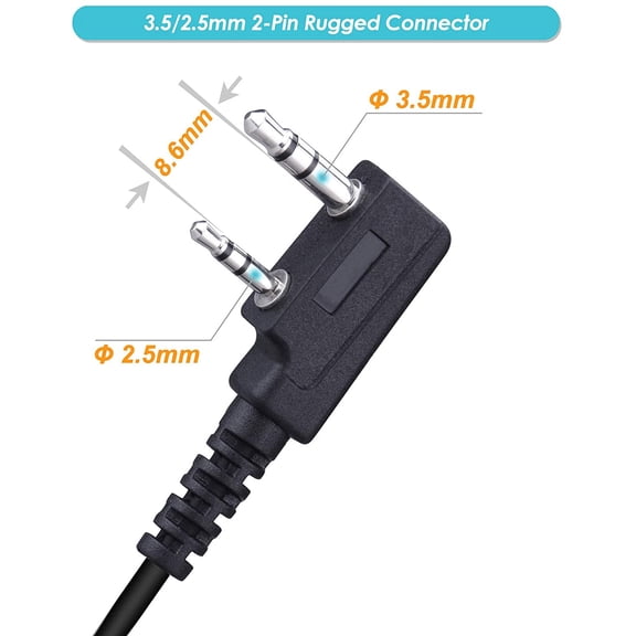 ASIASN-2-Pack Walkie Talkie Earpieces, 3.5mm/2.5mm 2-Pin Two Way Radio Headset with PTT Mic and 180 rotatable Earbud, Compatible with Kenwood Bao Feng Two-Way Radios