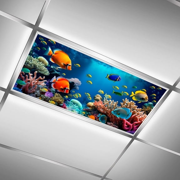 ASIASN-2 Pcs Fluorescent Light Covers for Ceiling Lights - Marine Life Magnetic Cover for Fluorescent Or LED Fixture - Must Haves for Teacher Supplies - Classroom, Home, Office Cubicle Decor
