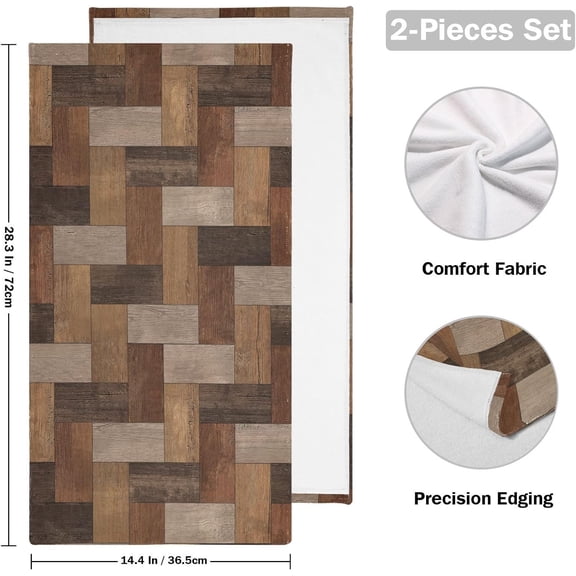 ASIASN-2 Pcs Rustic Brown Grey Barn Hand Towels for Bathroom,Soft Absorbent Decorative Rectangular Parquet Wooden Print Dish Towels for Kitchen,Quick Dry Bathroom Towels for Bath,Face,Shower 14"x28"