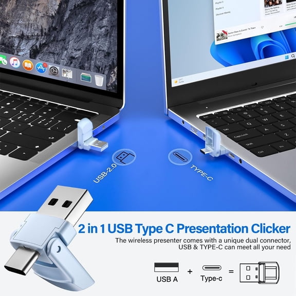 ASIASN-2-in-1 USB Type C Presentation Clicker, Wireless Presentation Clicker PowerPoint Presenter Remote with Volume Control, Powerpoint Clicker with Slide Advancer for Computer/Laptop/Mac,Pink