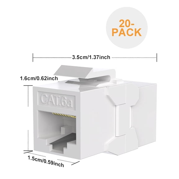 ASIASN-20 Pack Cat6A Keystone Jack Coupler RJ45 Female to Female Ethernet Wall Jack UTP Inline for Cat6a/Cat6/Cat5e/Cat5 White