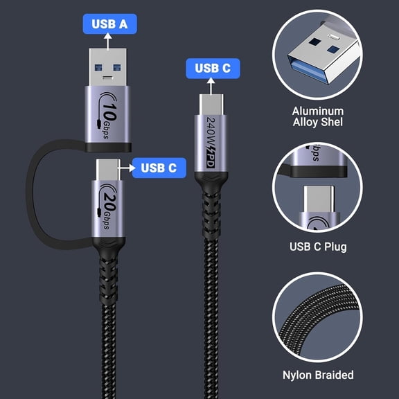 ASIASN-20Gbps USB C CarPlay Cable 3.3ft [2Pack],2-in-1 USB C Fast Charging & Data Transfer for Android Auto Cable, Compatible with iPhone 16 15 Pro Max,Samsung Galaxy, Pixel 9 Pro