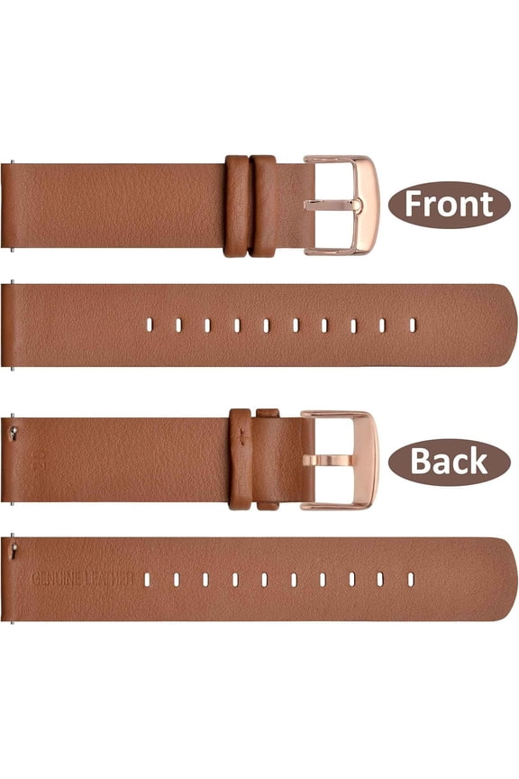 -20mm Flexible Leather Watch Band for Smart Watch with Rose Gold Buckle (Brown)