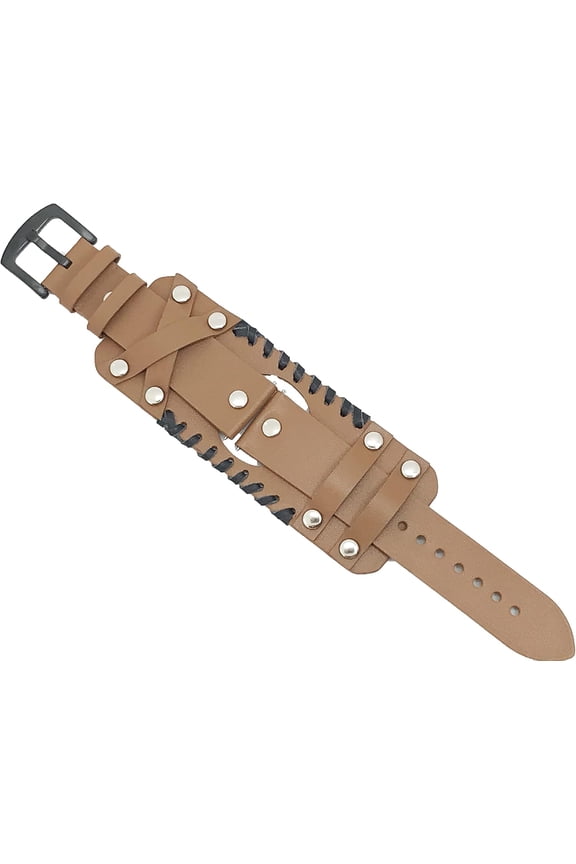 -22mm Genuine Leather Cuff Watch Band,Compatible with Standard 22mm Band Width Watch, Galaxy Watch 46mm,Gear S3,Fossil Carlyle/Julianna/Explorist/Marsha,Brown B