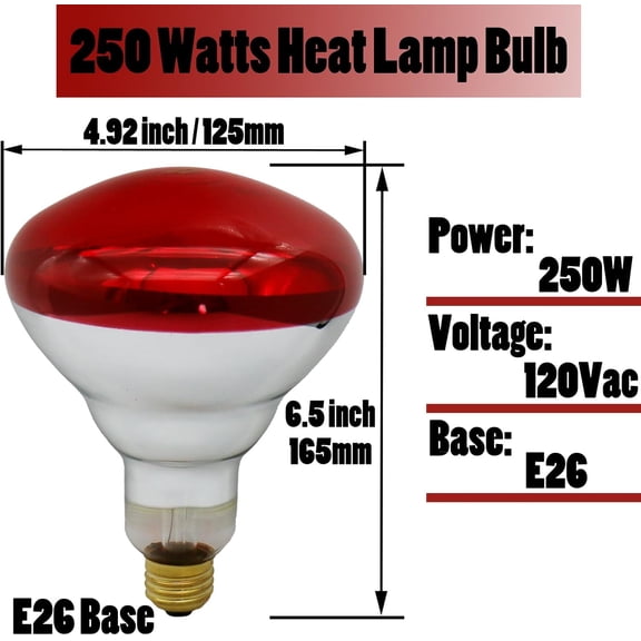 ASIASN-250 Watts Heat Lamp Bulbs, R40 Brooder Heat Lamp for Chickens, Infrared Reflector Heat Bulb for Brooder Coop Heater, Incandescent Heating Light Bulb for Food, Pet, Bathroom, Light Therapy, 2 P