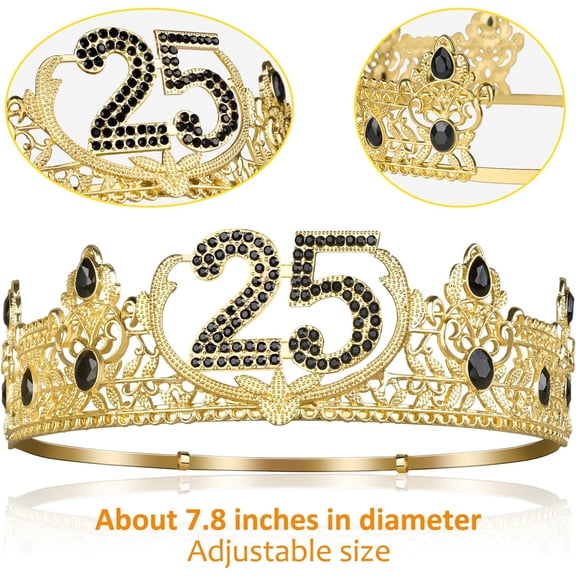 ASIASN-25th Birthday Gifts for Men, 25th Birthday Decorations for Men, Party Decor Supplies Including King Crown & Sash & Balloons & Cake Topper & Candles