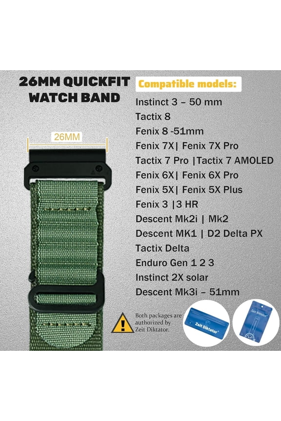 -26mm Quickfit Watchbands Compatible With Garmin Fenix 8 51mm 7x 6x Pro Tactix 7 pro 5x plus Enduro 3 2,Alpine Loop Nylon Watch Bands For Fenix 3/3HR MK2 Delta For Men-Large