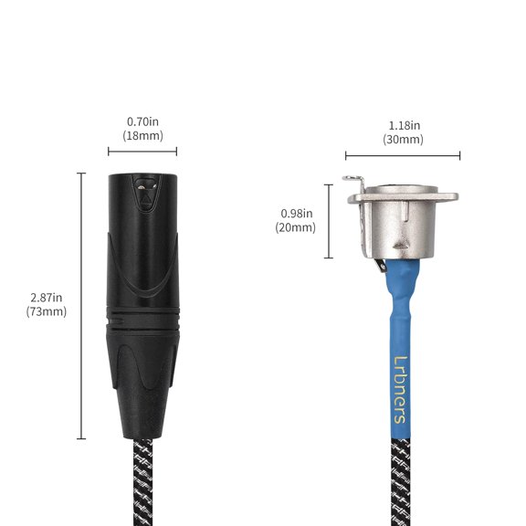 ASIASN-2FT XLR Male to D-Type Panel Female Cable - 3Pin XLR with Zinc Alloy Connector, Braided Cable with Blue Sleeve, No-Solder Kit for Rack-Mount Input Converter (2-Pack W/Hardware)
