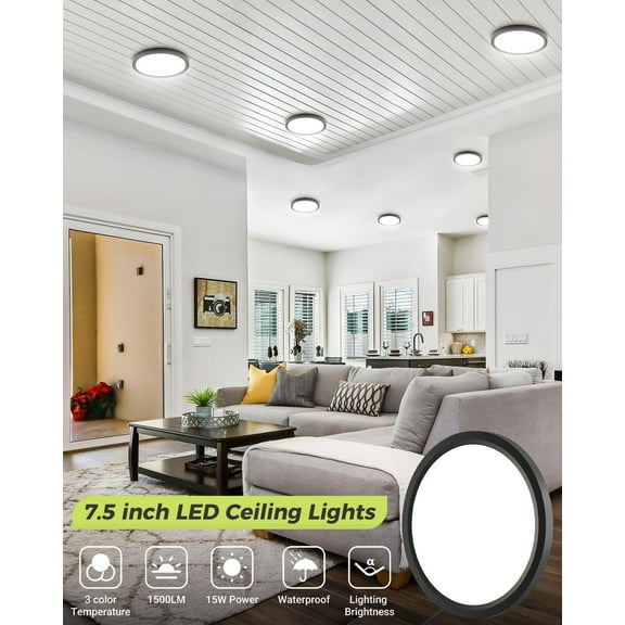 ASIASN-2PACK LED Flush Mount Ceiling Light - 3CCT Selectable 3000K-4000K-6500K & 100W Equivalent Modern Kitchen Recessed Ceiling Lamp 15W 1500Lm 7.5 Inch for Bathroom Closet Laundry Bedroom