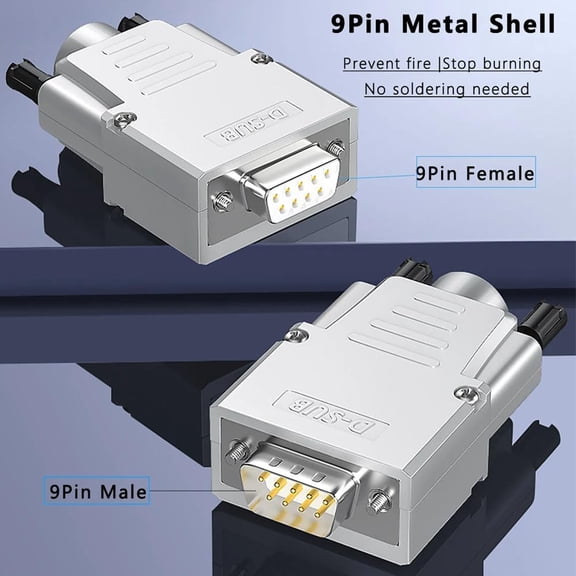 ASIASN-2PCS DB9 Breakout Connector(1 Male+1 Female),D-SUB 9-pin RS232 RS485 Serial Adapter to Terminal Connector Signal Module with Metal Case Bolts Nuts