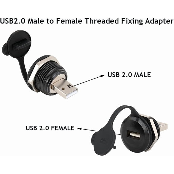 ASIASN-2PCS USB2.0 Male to Female Panel Mount Connector, USB 2.0 Plug to Socket Pass Through Connector Converter High-Speed Data Transfer
