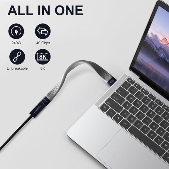ASIASN-2Pack Female to Male 0.4Ft USB C Flex Extension Adapter, Compatible with Thunderbolt 4/3, USB4/3, Support 240W Fast Charging, 8K Display, 40Gbps Data Transfer