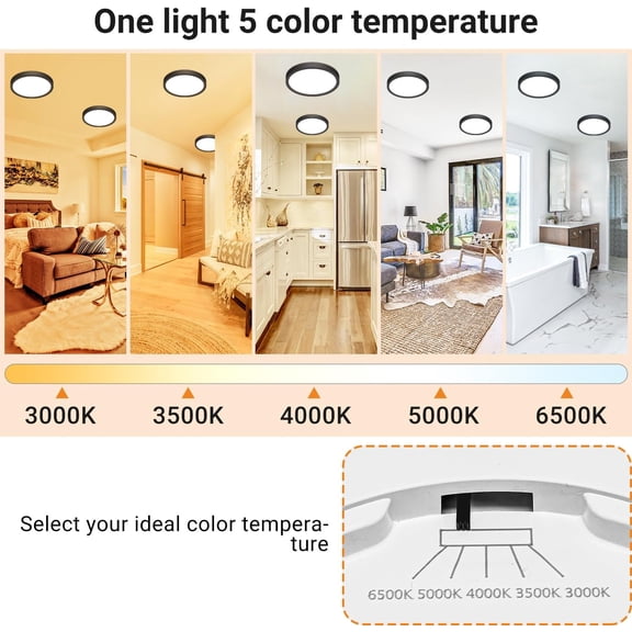 ASIASN-2Pack LED Flush Mount Ceiling Light Fixture, 7 Inch 15W, 1500LM, Super Slim 0.7 Inch, 3000K-6500K Adjustable Low Profile LED Ceiling Lights for Bathroom, Closet, Hallway(Black)