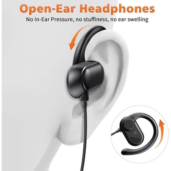 ASIASN-3.5mm Wired Earbuds Over Ear Headphones for iPod MP3 Laptop for Android Open Ear Sport Headset for Airplane School Students Running Exercise Gym Workout Earphones with Microphone Black